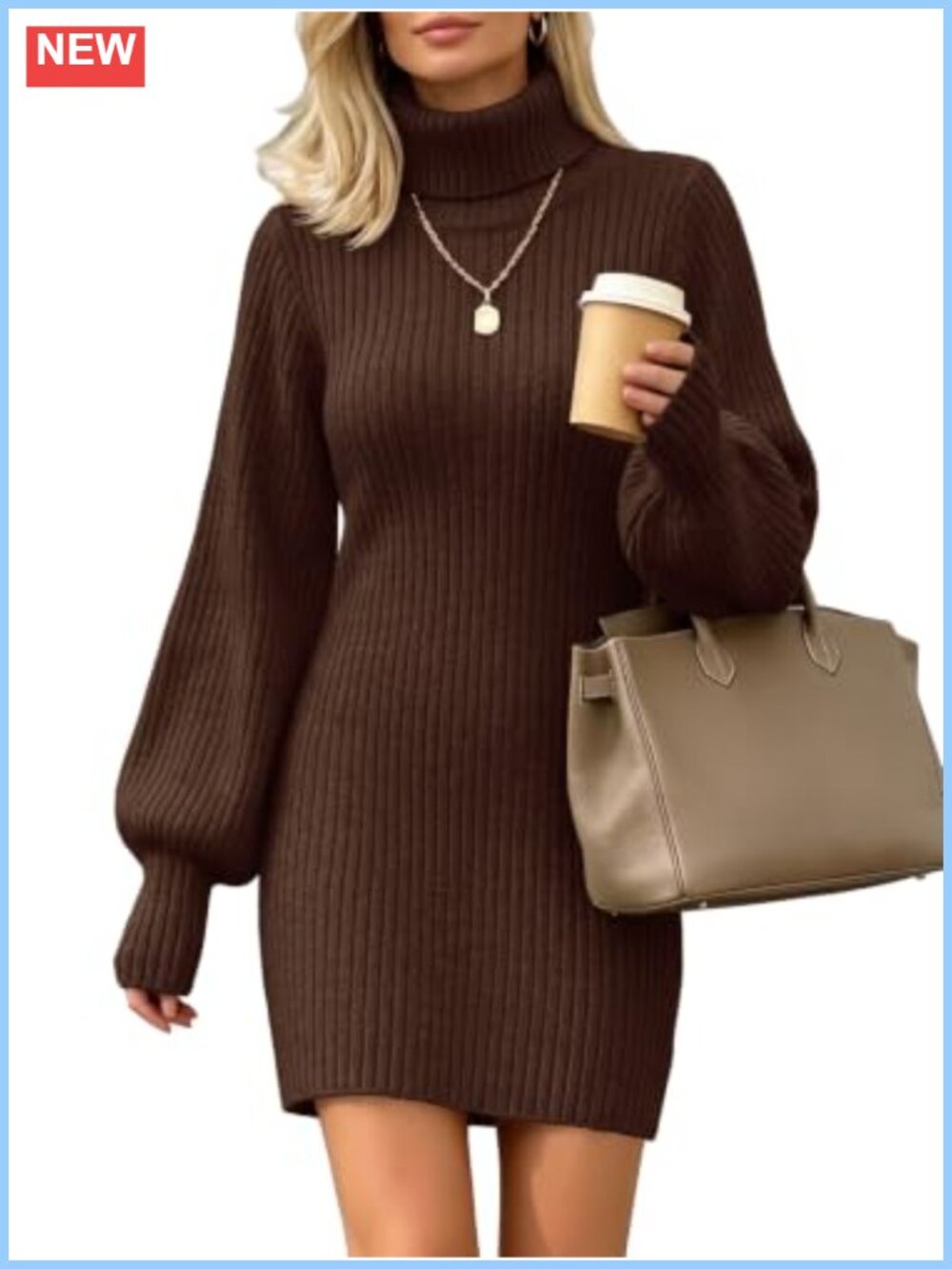 Womens Ribbed Sweater Dress Turtleneck Long Sleeve Mini Knit Dress